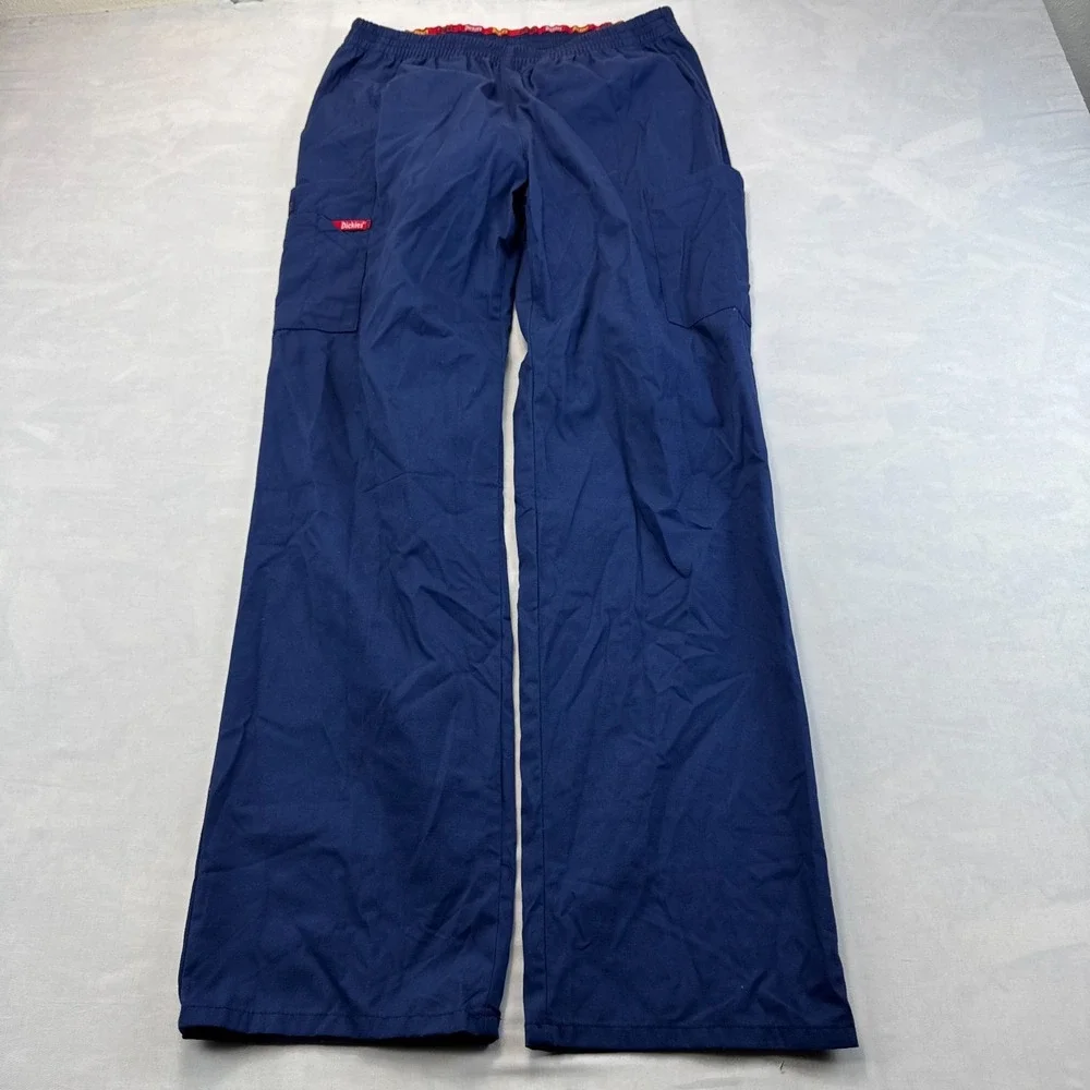 Dickies Medical Scrubs Pants Womens Medium Blue Utility Elastic Waist Pull On